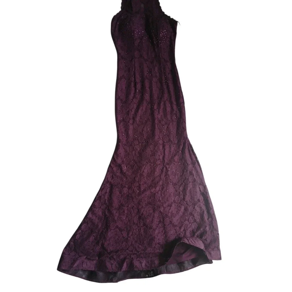 Betsy & Adam Burgundy Lace Evening Dress Size 6 Formal Midi Dress Elegant Party - Picture 6 of 10